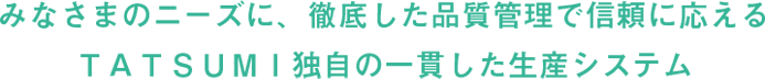 みなさまのニーズに、徹底した品質管理で信頼に応えるＴＡＴＳＵＭＩ独自の一貫した生産システム